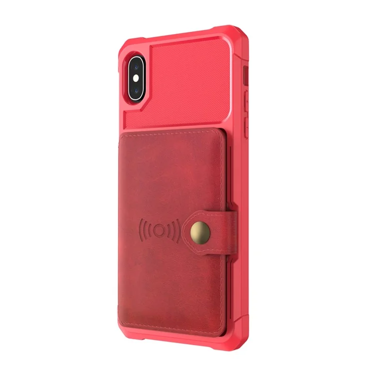 PU Leather Coated TPU Wallet Kickstand Mobile Case with Built-in Magnetic Sheet for iPhone X / XS 5.8 inch - Red