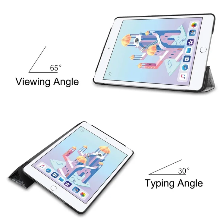 Dustproof Pattern Printing Tri-fold Stand PU Leather Smart Tablet Case for iPad mini (2019) - Eiffel Tower and Map