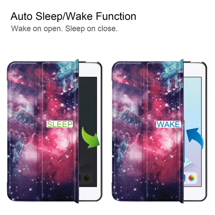 Dustproof Pattern Printing Tri-fold Stand PU Leather Smart Tablet Case for iPad mini (2019) - Galaxy Pattern