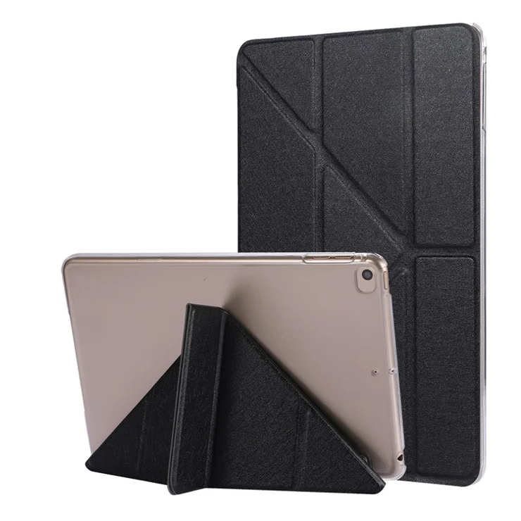 Silk Texture Origami Stand PU Leather Case for iPad mini (2019) 7.9 inch - Black