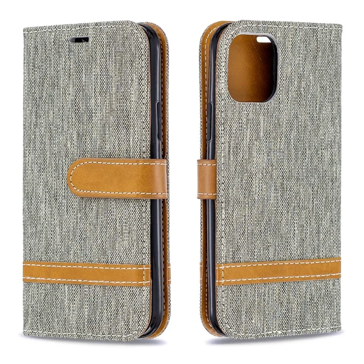 Assorted Color Jeans Cloth Leather Wallet Case for iPhone 11 Pro 5.8 inch (2019) - Grey