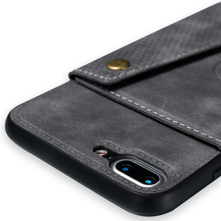 PU Leather Card Holder Magnetic Phone Case Cover for iPhone 8 Plus / 7 Plus 5.5 inch - Grey