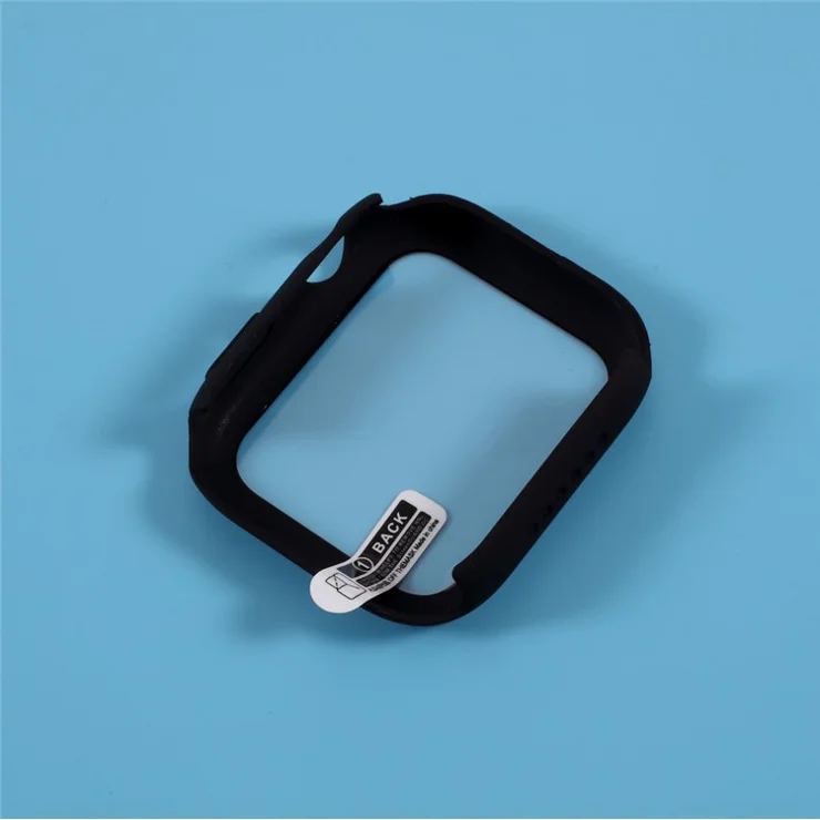 Multiple Colors PC Frame Cover Shell with Glass Screen Protector Film for Apple Watch Series 4 / 5 / 6 44mm / SE 44mm / SE (2022) 44mm - Black