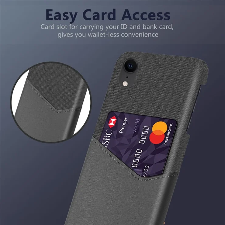 KSQ PC + PU + Cloth Hybrid Phone Back Cover Shell with Card Slot for iPhone XR 6.1 inch - Grey