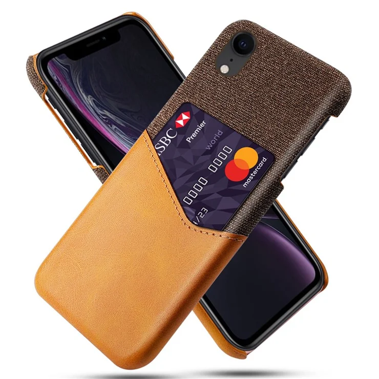 KSQ PC + PU + Cloth Hybrid Phone Back Cover Shell with Card Slot for iPhone XR 6.1 inch - Orange