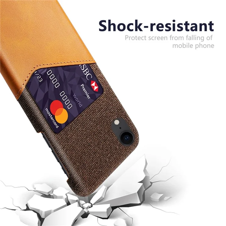 KSQ PC + PU + Cloth Hybrid Phone Back Cover Shell with Card Slot for iPhone XR 6.1 inch - Orange