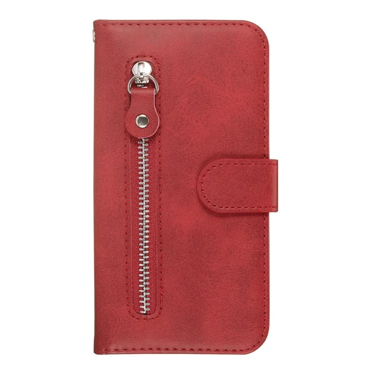 Zipper Pocket Fashion Wallet Stand Flip Leather Phone Case Cover for iPhone XR 6.1 inch - Red