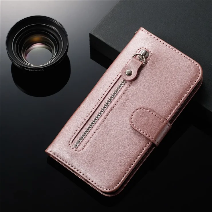 Zipper Pocket PU Leather Wallet Case for iPhone XS Max 6.5 inch - Rose Gold