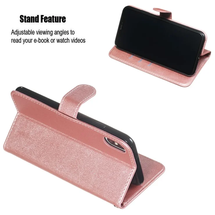 Zipper Pocket PU Leather Wallet Case for iPhone XS Max 6.5 inch - Rose Gold