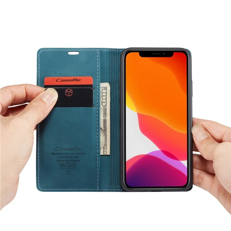 CASEME 013 Series Auto-absorbed Leather Wallet Case for iPhone 11 Pro 5.8-inch (2019) - Blue