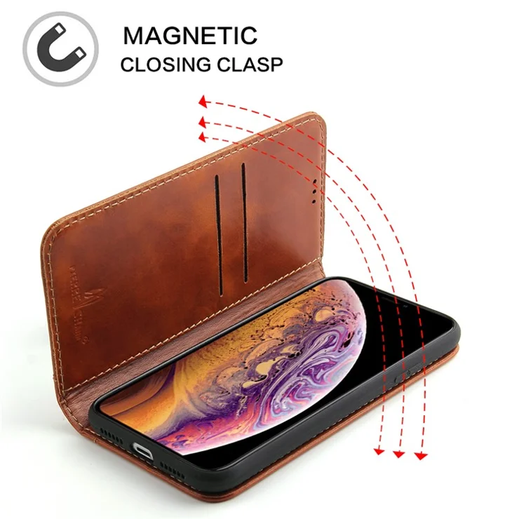 Genuine Leather Wallet Phone Case Flip Cover for Apple iPhone 11 6.1 inch - Brown