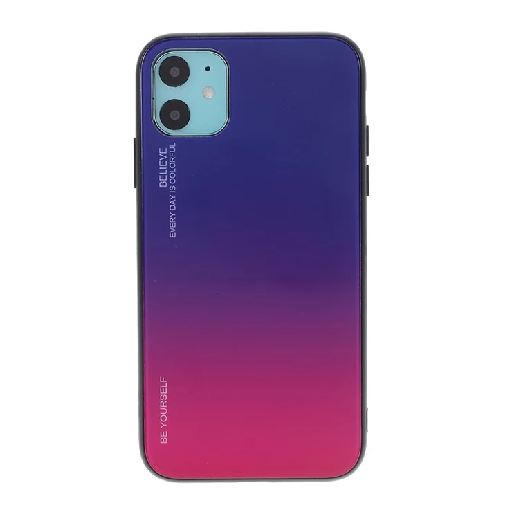 Gradient Color Glass + PC + TPU Hybrid Case Cover for iPhone 11 6.1 inch - Blue/Rose