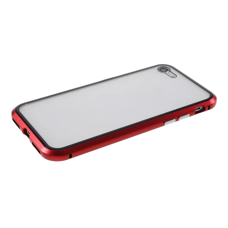 Magnetic Absorption Installation Phone Shell Covering Metal Frame + Dual-sided Tempered Glass Cell Phone Case for iPhone 8/7/SE (2020)/SE (2022) - Red