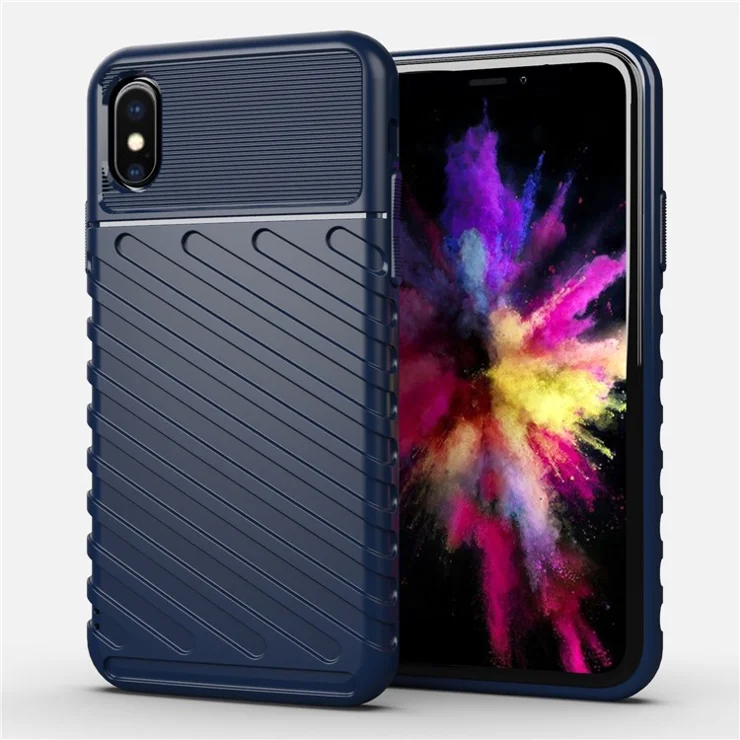 Thunder Series Twill Skin Texture Soft TPU Back Phone Case for iPhone X/XS 5.8 inch - Blue