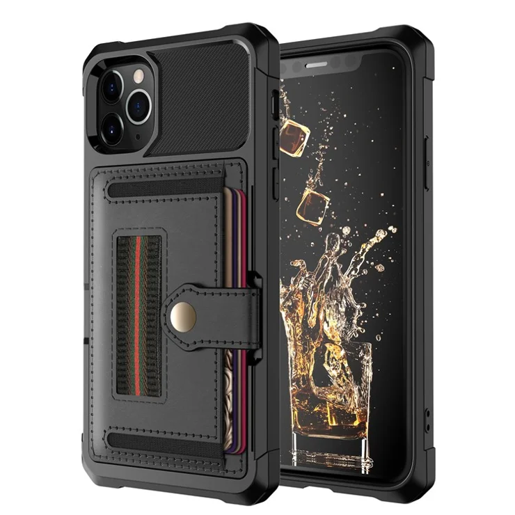 TPU+PU Leather Phone Case with Card Slot and Elastic Finger Ring Strap for iPhone 11 Pro Max 6.5-inch - Black