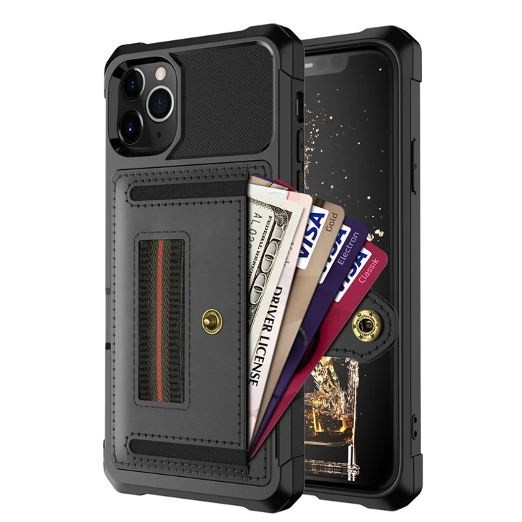 TPU+PU Leather Phone Case with Card Slot and Elastic Finger Ring Strap for iPhone 11 Pro Max 6.5-inch - Black