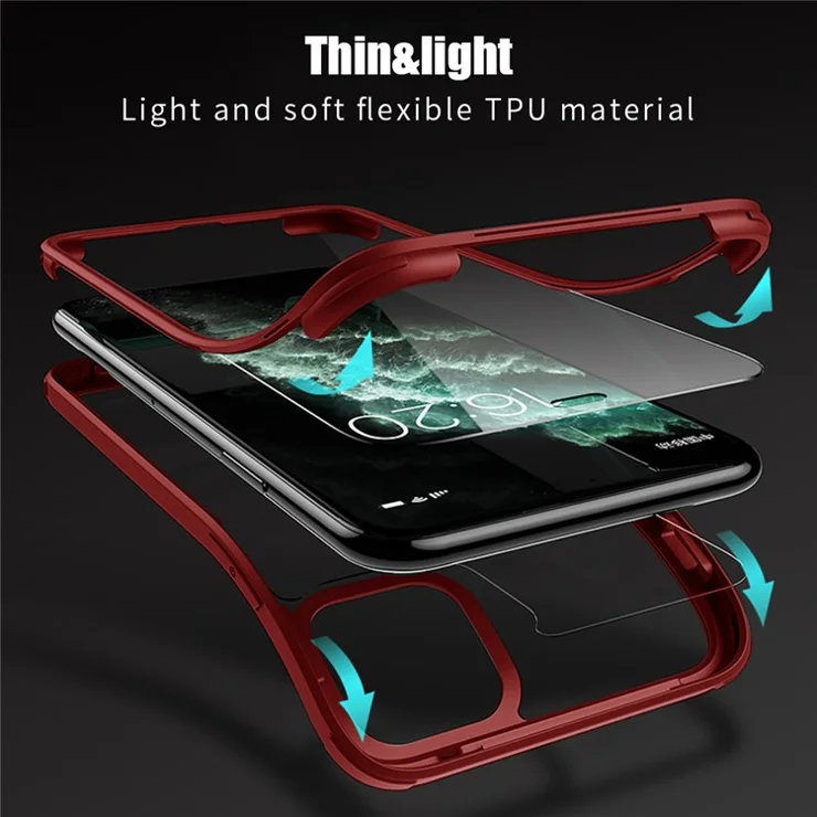 Double Sided Tempered Glass + TPU Hybrid Case for iPhone 11 Pro 5.8 inch - Red