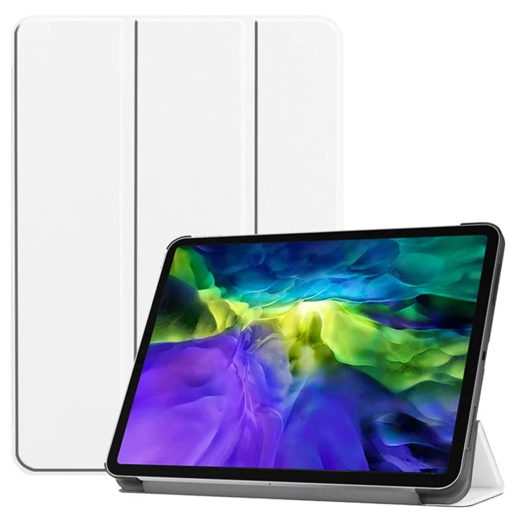 PU Leather Stable Tri-fold Stand Cover Hard Back Shell with Auto Sleep / Wake for iPad Pro 11-inch (2022) / (2021) / (2020) / (2018) - White