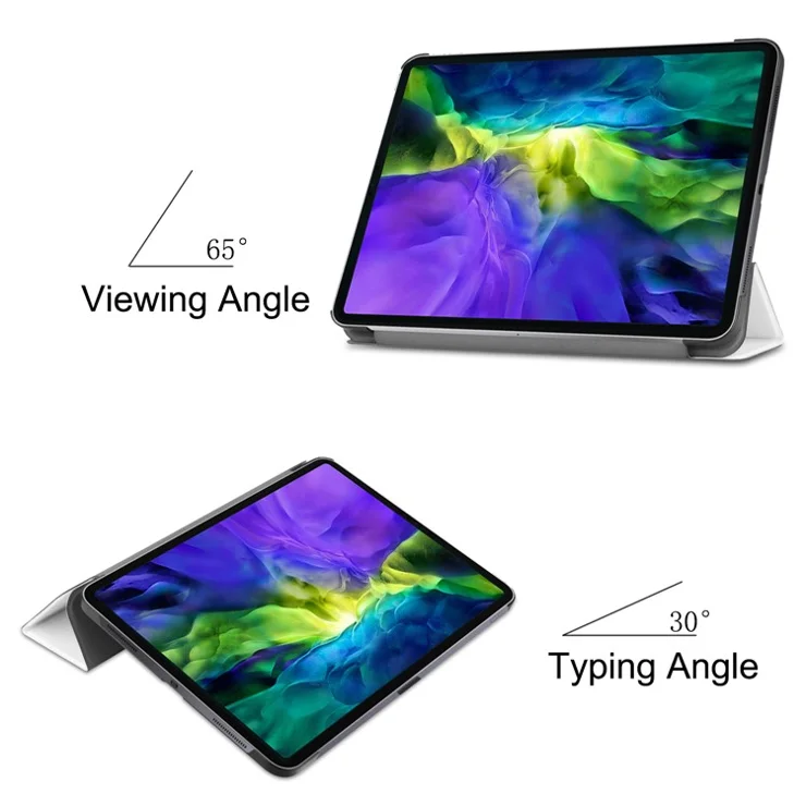 PU Leather Stable Tri-fold Stand Cover Hard Back Shell with Auto Sleep / Wake for iPad Pro 11-inch (2022) / (2021) / (2020) / (2018) - White