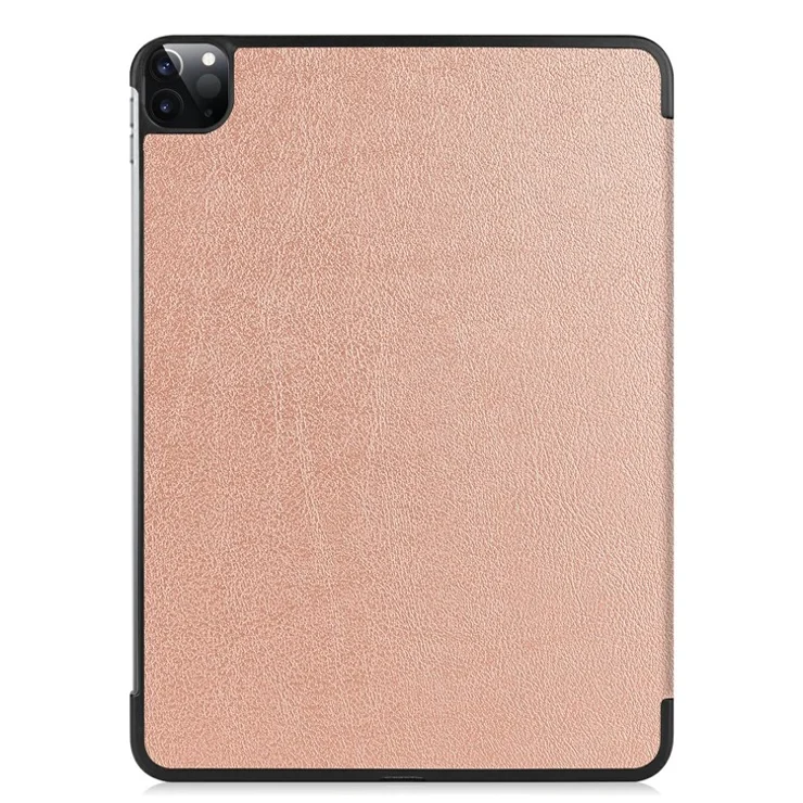PU Leather Stable Tri-fold Stand Cover Hard Back Shell with Auto Sleep / Wake for iPad Pro 11-inch (2022) / (2021) / (2020) / (2018) - Rose Gold