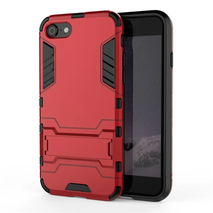 Plastic + TPU Hybrid Phone Case with Kickstand for Apple iPhone 8/7/iPhone SE (2022)/SE (2020) - Red