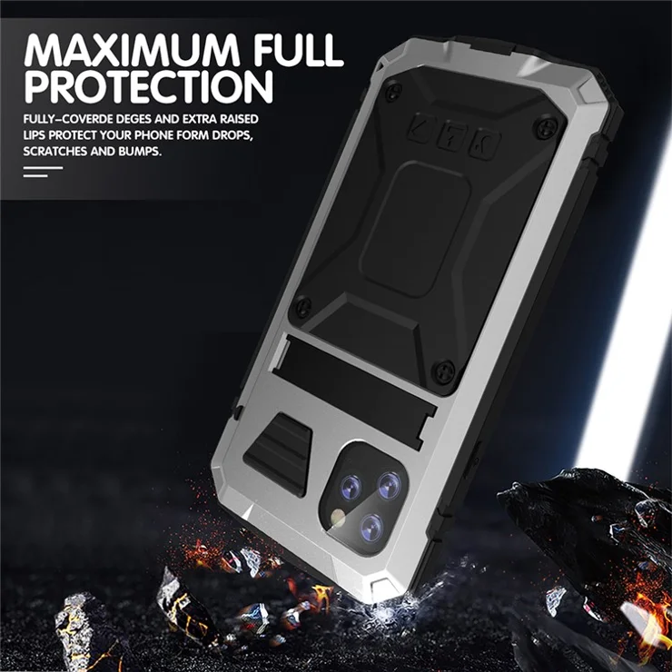 R-JUST Shockproof Dustproof Waterproof 360° Protective Case with Kickstand for iPhone 11 Pro Max 6.5 inch - Silver