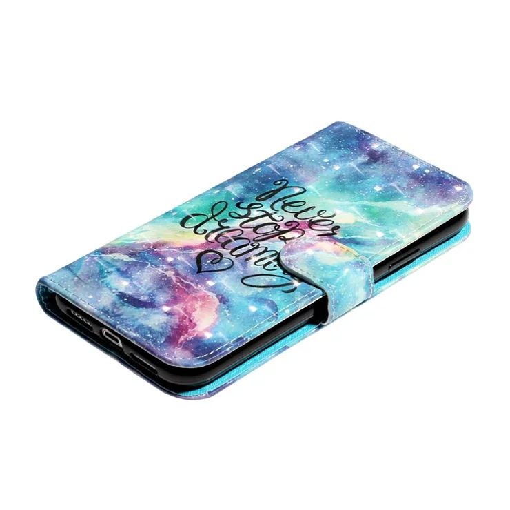 Light Spot Decor Pattern Printing Wallet Stand Leather Phone Shell for iPhone XR 6.1 inch - Never Stop Dreaming