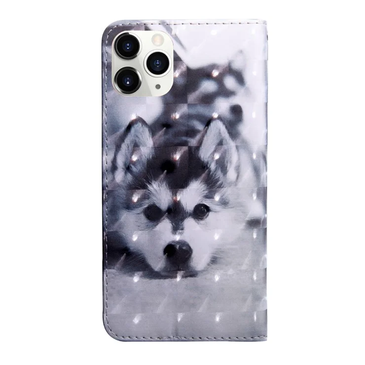 Light Spot Decor Patterned Leather Wallet Stand Case for iPhone 12 Pro/12 - Black and White Wolf