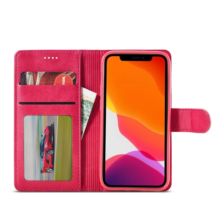 LC.IMEEKE Wallet Stand Leather Shell Mobile Phone Case for iPhone 12 Pro Max 6.7 inch - Red