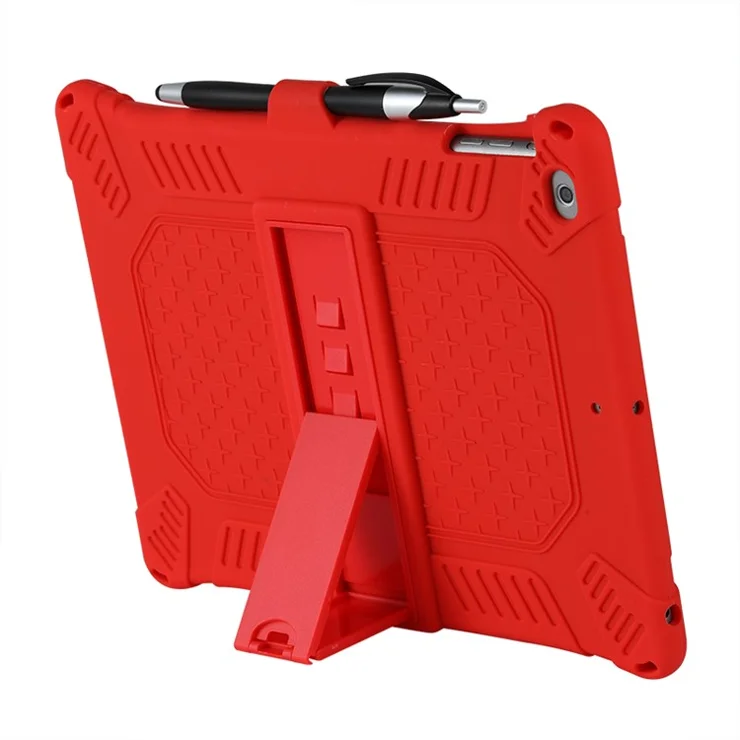 Kickstand PC Soft Silicone Case with Hanging Rope for Apple iPad 9.7-inch (2018)/ iPad 9.7-inch (2017) / iPad 5 / iPad 6 - Red