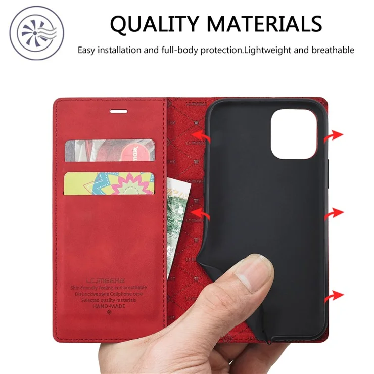LC.IMEEKE Anti-drop Auto-absorbed Wallet Stand Leather Case for iPhone 11 Pro Max - Red