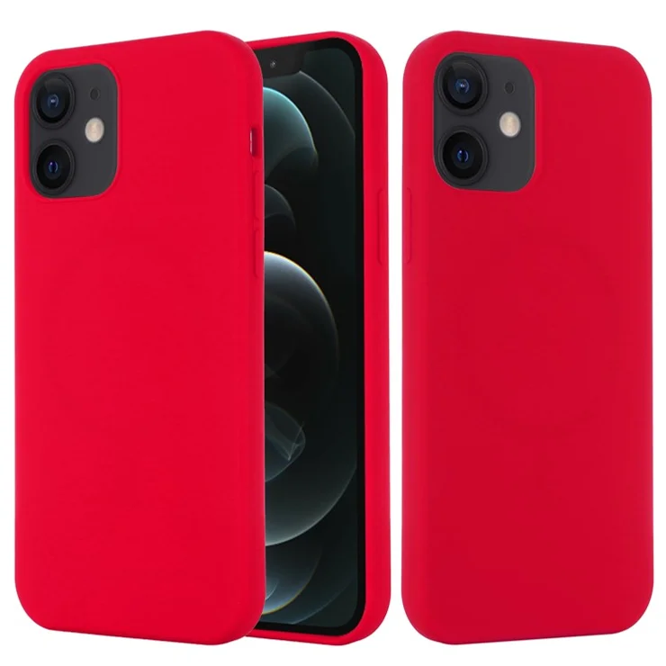Magnetic Absorption Liquid Silicone Cell Phone Cover [Support Wireless Charge] for iPhone 12 mini Compatible with MagSafe - Red