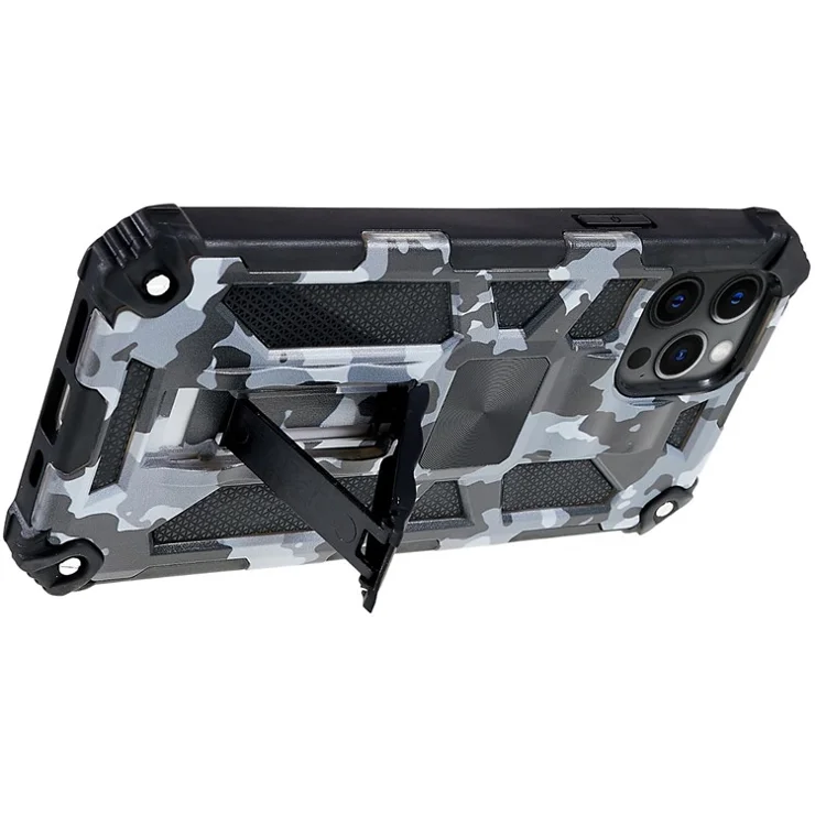 For iPhone 12 6.1 inch / 12 Pro 6.1 inch Shock Absorption Camouflage Design PC + TPU Phone Protective Shell - Camouflage Black