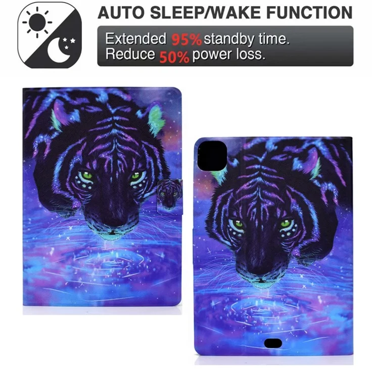 PU Leather Pattern Printing Card Holder Stand Tablet Case for iPad Pro 11 (2021) / Air 11 (2025) / (2024) / Air (2020) (2022) - Tiger