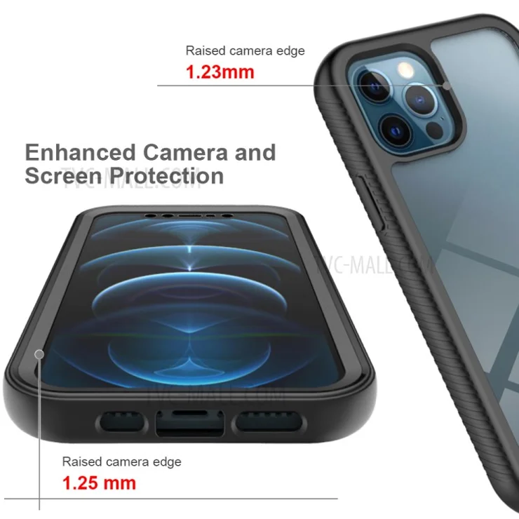 Full-Coverage PC+TPU Phone Protection Case with PET Screen Protector for iPhone 12 / 12 Pro - Purple / Black