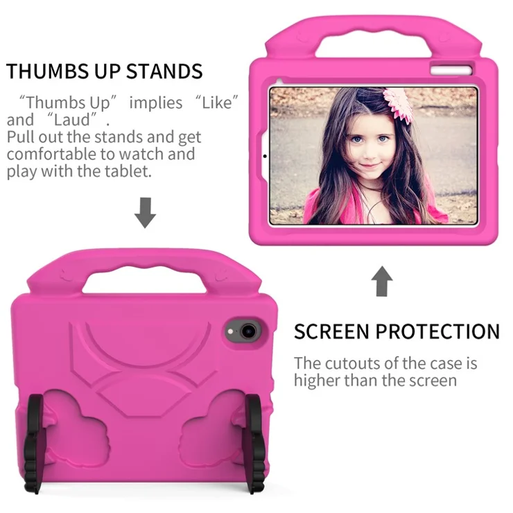 Foldable Thumb Kickstand Shockproof EVA Tablet Case with Handle for iPad mini (2024) / mini (2021) - Rose