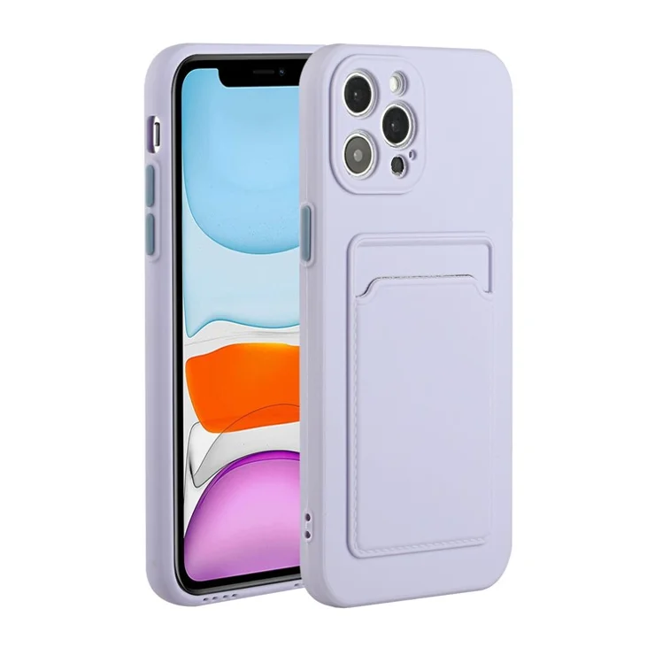 Well-Protected Soft TPU Phone Case Cover with Card Slot for iPhone 12/12 Pro - Light Purple