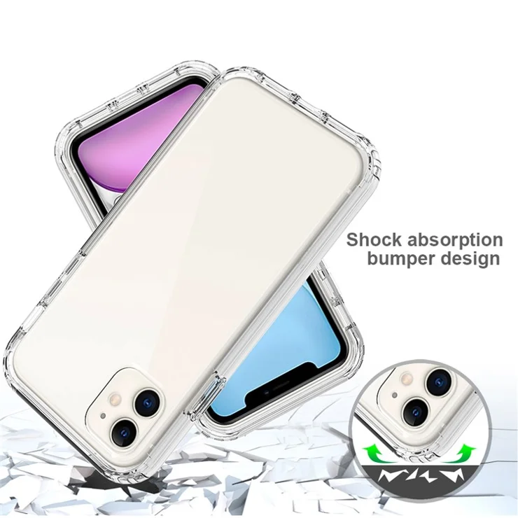 Heavy Duty Gradient Color Detachable 2 in 1 Hard PC Soft TPU Protective Phone Case Cover for iPhone 11 6.1 inch - Transparent