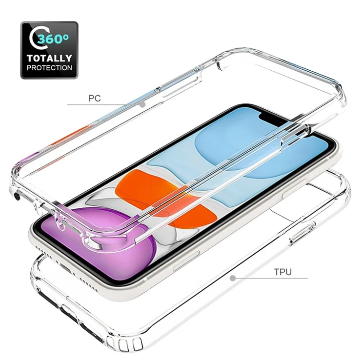 Heavy Duty Gradient Color Detachable 2 in 1 Hard PC Soft TPU Protective Phone Case Cover for iPhone 11 6.1 inch - Transparent