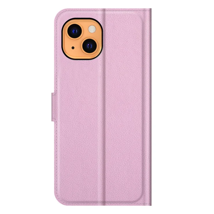 For iPhone 13 Case Litchi Texture Shockproof Leather Wallet Phone Cover - Pink