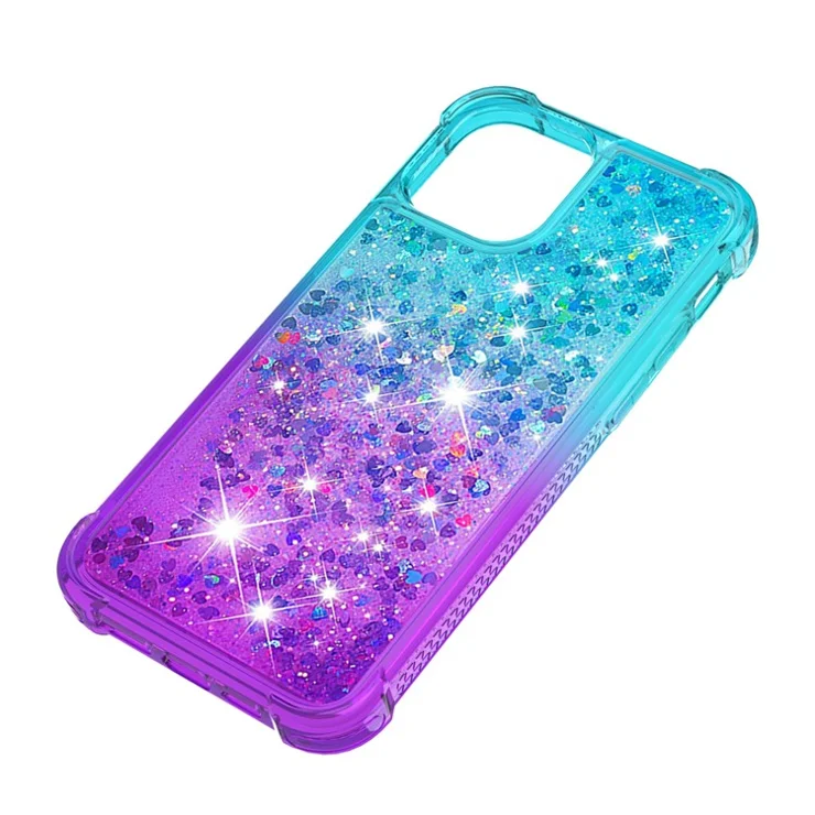 Gradient Quicksand Series Sparkle Liquid Waterfall Luxury TPU Bumper Case for iPhone 13 Pro Max 6.7 inch - Sky Blue/Purple