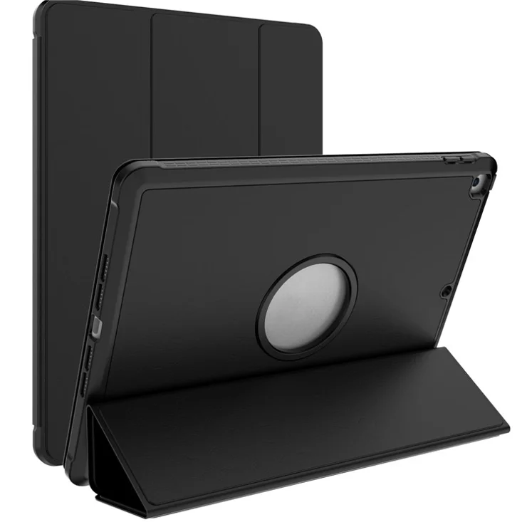 A07 Drop-Resistance Tri-Fold Leather Tablet Case Cover for iPad 10.2 (2021)/(2020)/(2019) - Black
