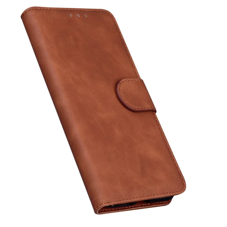 Pure Color Drop-resistant Leather Mobile Phone Cover Case for iPhone 13 6.1 inch - Brown