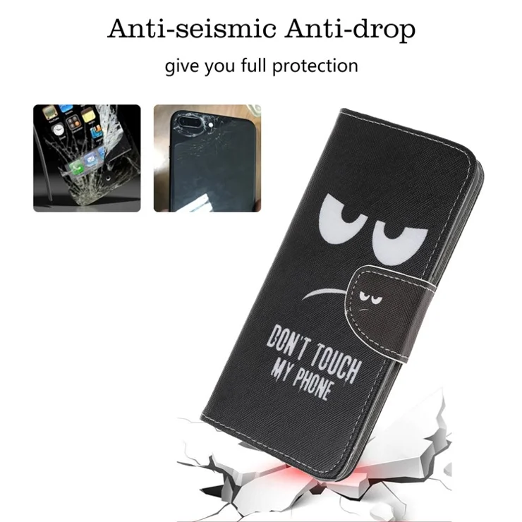 Cross Texture Pattern Printing Wallet Stand Leather Case Protector for iPhone 13 mini 5.4 inch - Don't Touch My Phone