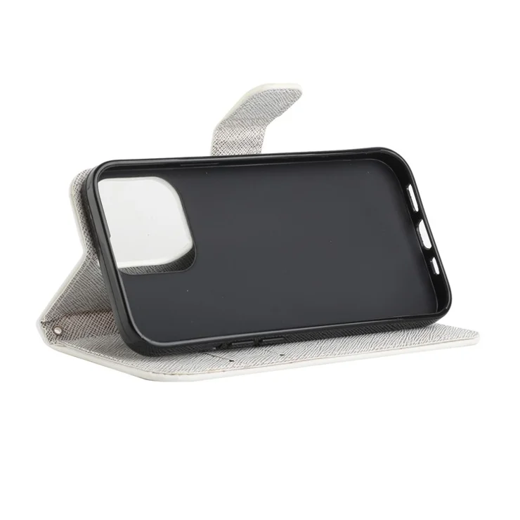 Magnetic Clasp Closure Stylish Pattern Cross Texture Leather Wallet Stand Case for iPhone 13 Pro 6.1 inch - Dragonfly