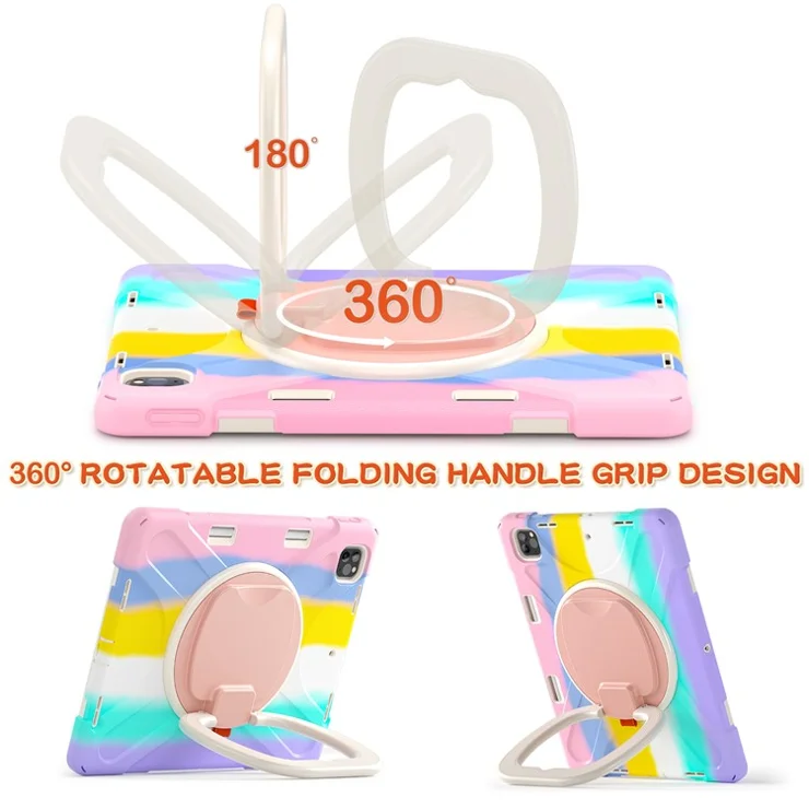 Magnetic-Absorbed Pen Slot Design Hybrid Tablet Cover with 360° Swivel Kickstand Case for iPad Pro 12.9 inch (2022) / (2021) / (2020) / (2018) - Colorful / Pink
