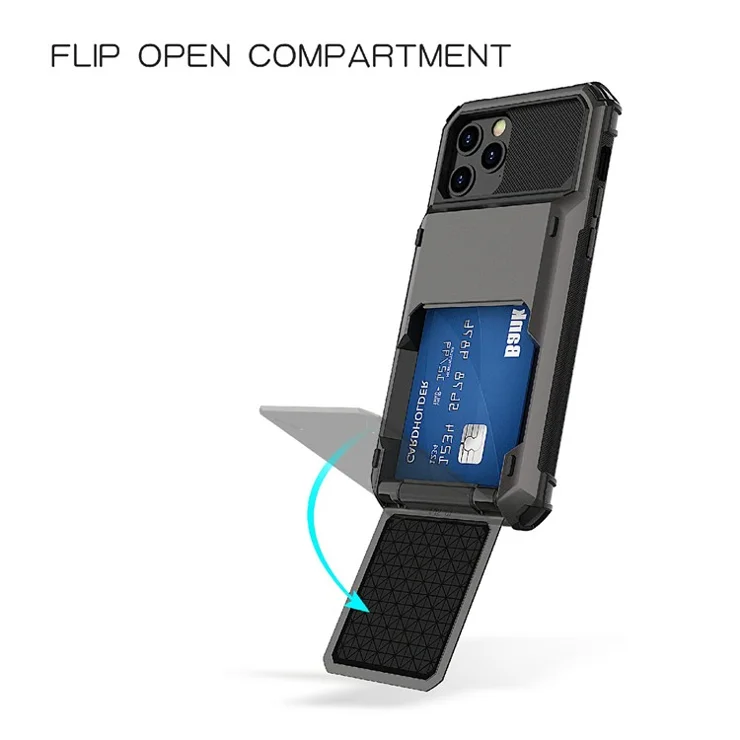 Flip Design Card Holder TPU+PC Hybrid Case Drop-proof Cover for iPhone 13 Pro 6.1 inch - Green