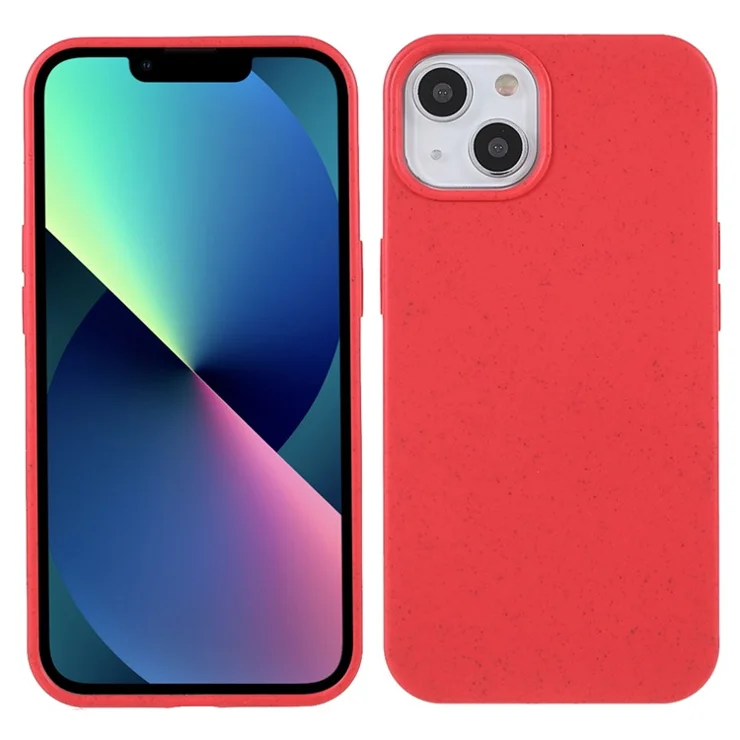 For iPhone 13 6.1 inch Starry Sky Series Eco-Friendly Matte Case Biodegradable Wheat Straw Anti-drop TPU Shockproof Phone Cover - Red