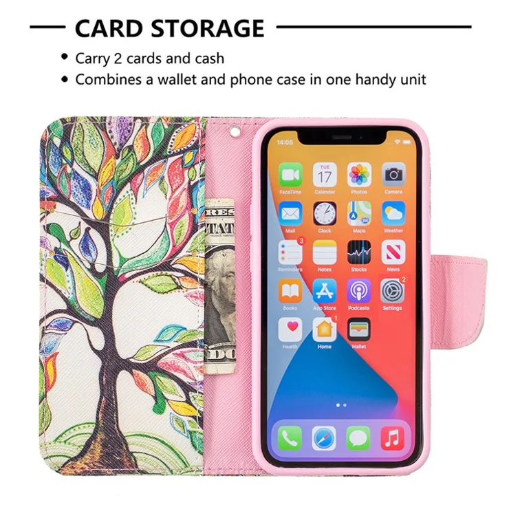 Premium PU Leather Funny Pattern Printing Flip Wallet Stand Case Cover for iPhone 13 mini 5.4 inch - Life Tree