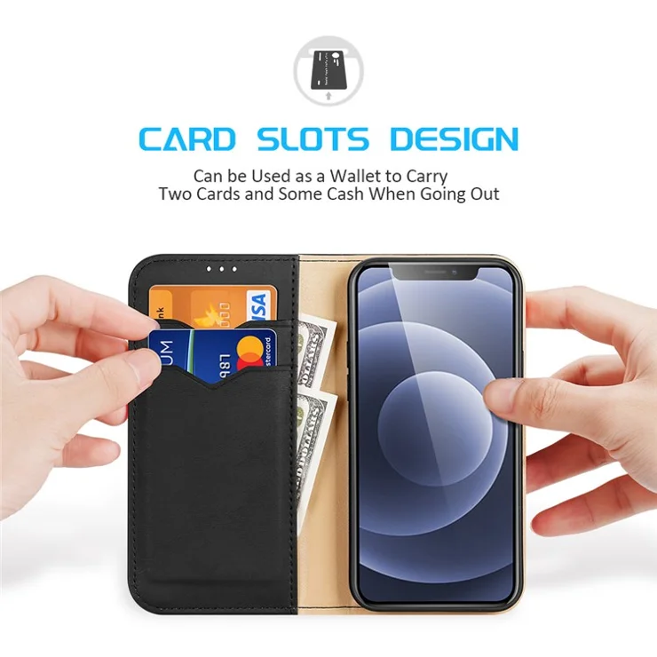 DUX DUCIS Hivo Series Split Leather Wallet Stand Design RFID Blocking Anti-theft Phone Case for iPhone 13 6.1 inch - Black